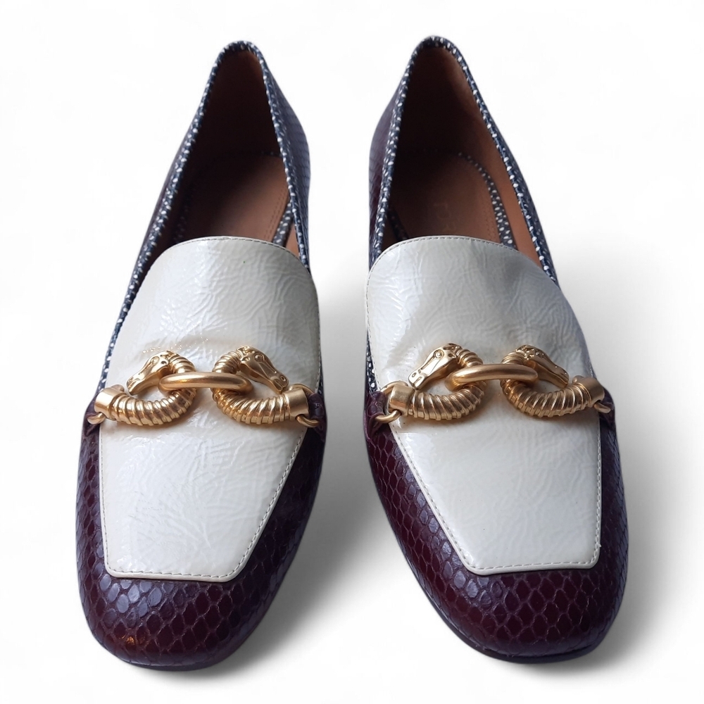TORY BURCH Equestrian Block Heel Loafers Horsebit Pumps Snake Croc Academia 8.5 - Picture 6 of 12